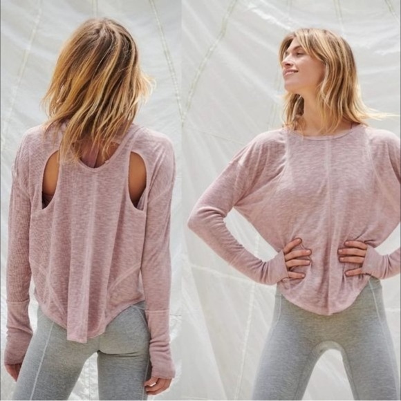 Free People Movement Lay Up Long Sleeve Top Woman’s Medium Mauve Pink Thumbholes - Picture 14 of 14